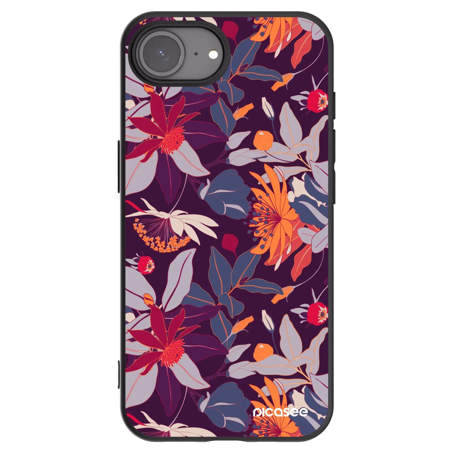 Picasee Μαύρη θήκη σιλικόνης για Apple iPhone 17e - Purple Leaf