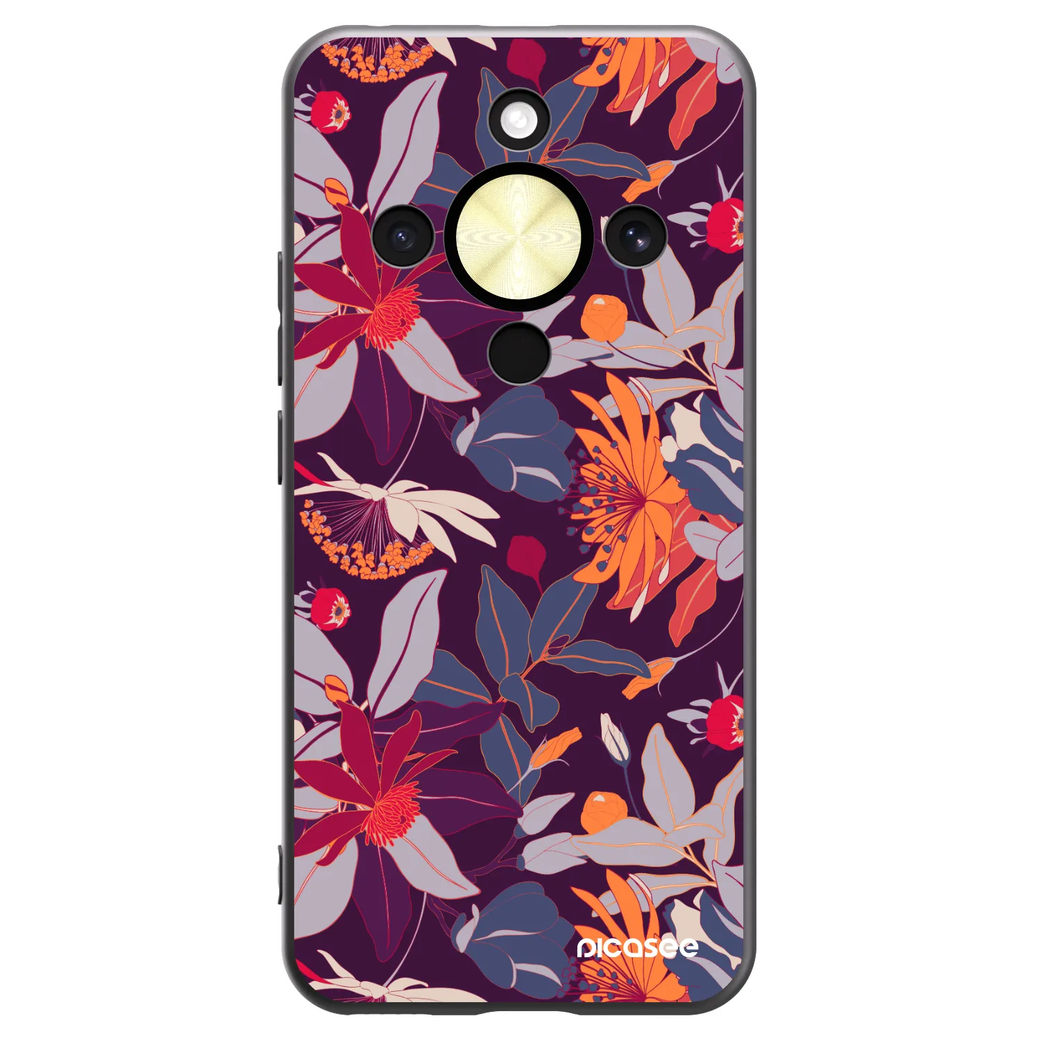 Picasee Μαύρη θήκη σιλικόνης για Honor Magic8 Lite 5G - Purple Leaf