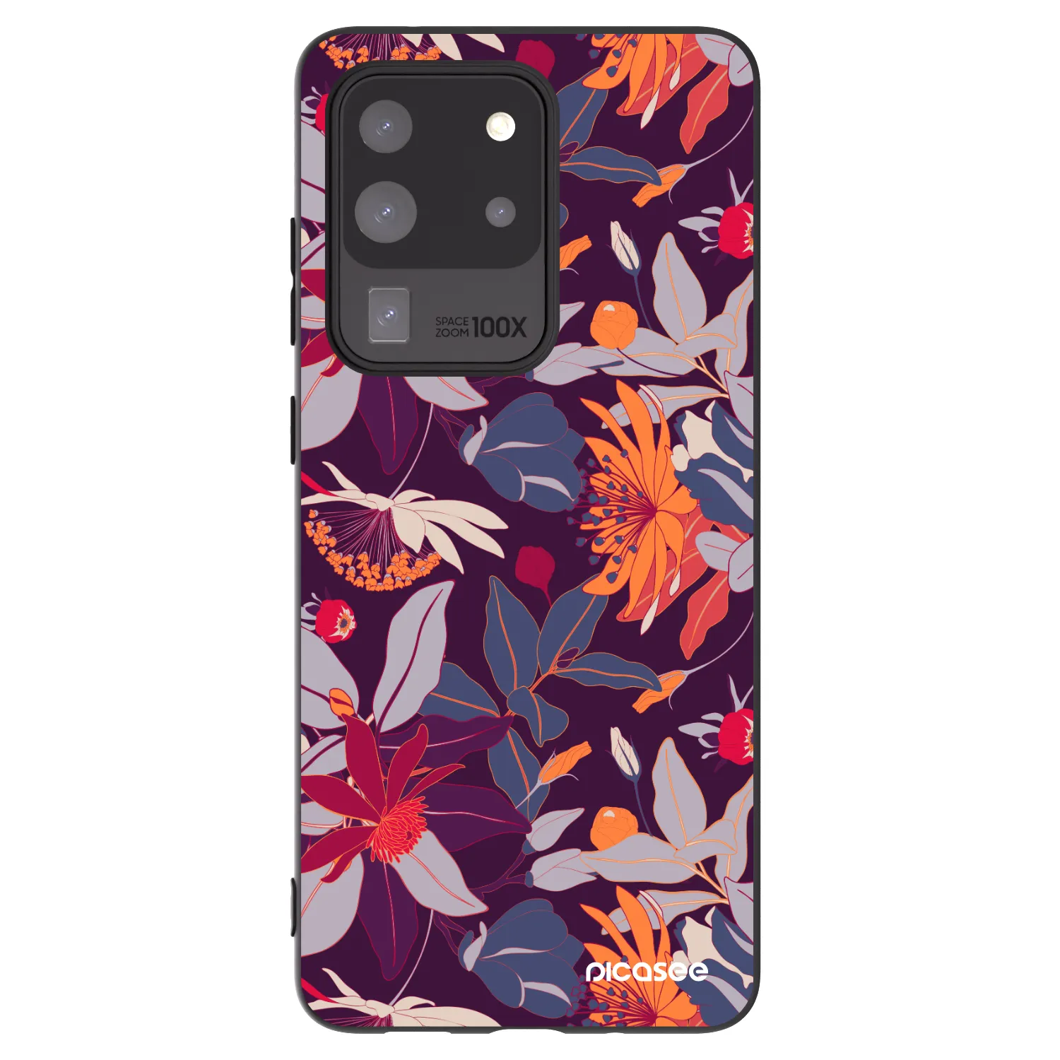 Picasee Μαύρη θήκη σιλικόνης για Samsung Galaxy S20 Ultra 5G G988F - Purple Leaf