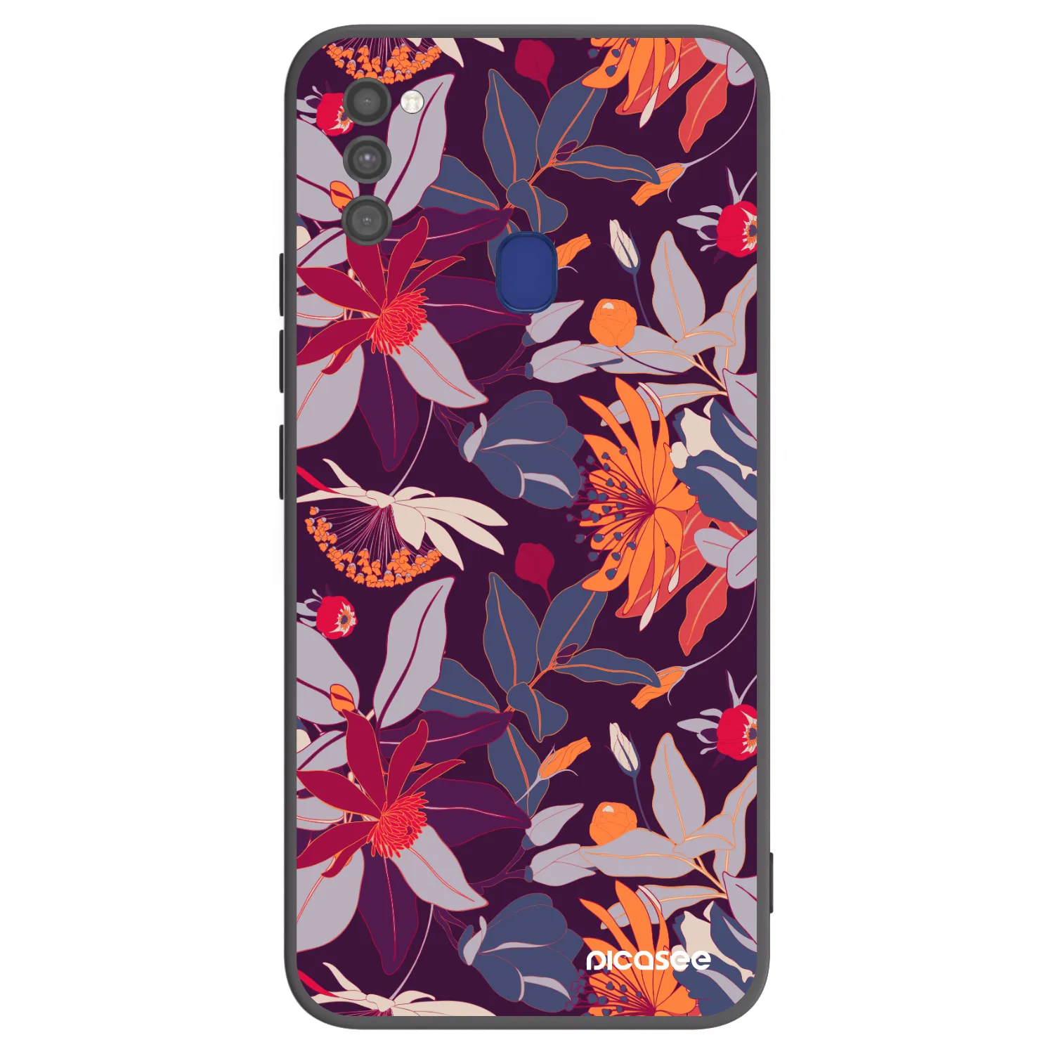 Picasee Μαύρη θήκη σιλικόνης για Samsung Galaxy M21 M215F - Purple Leaf