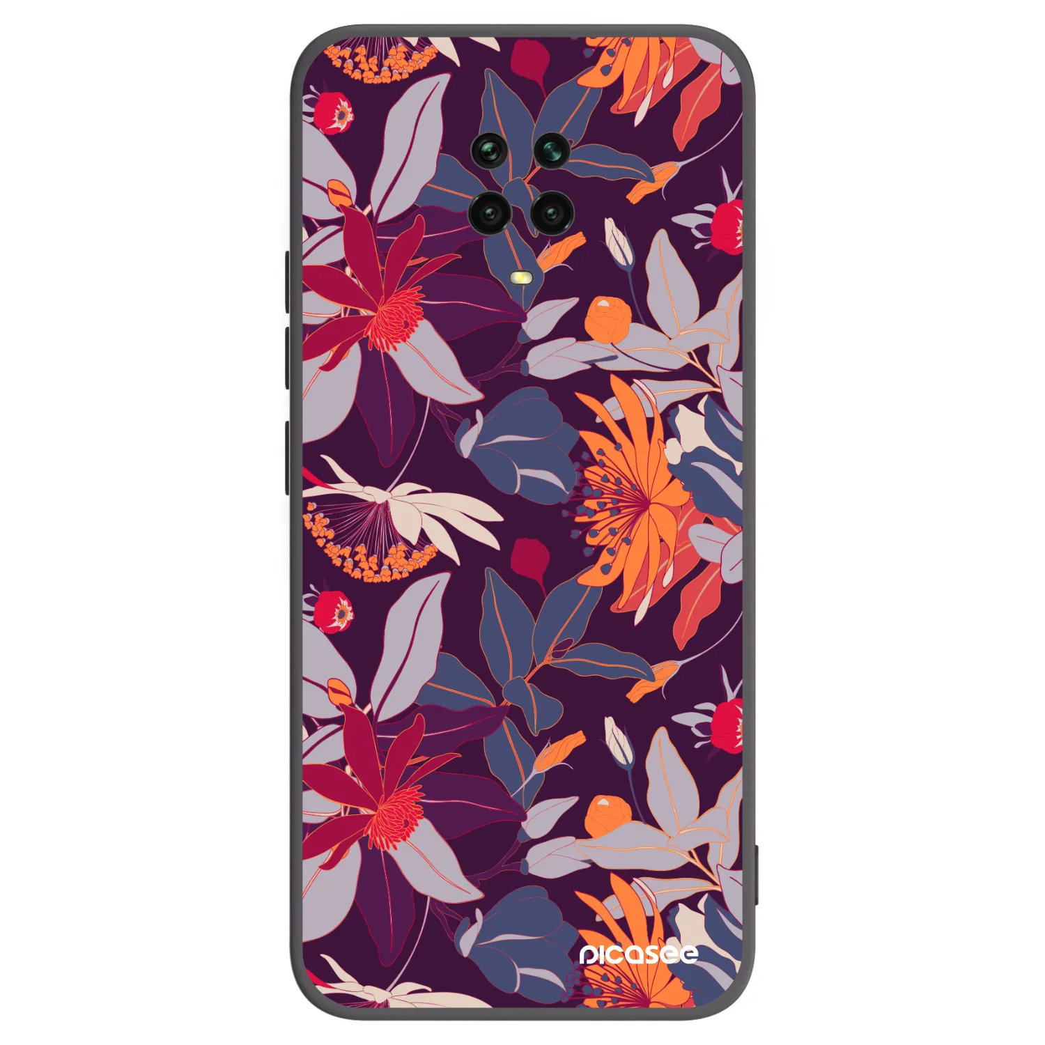 Picasee Μαύρη θήκη σιλικόνης για Xiaomi Redmi Note 9S - Purple Leaf