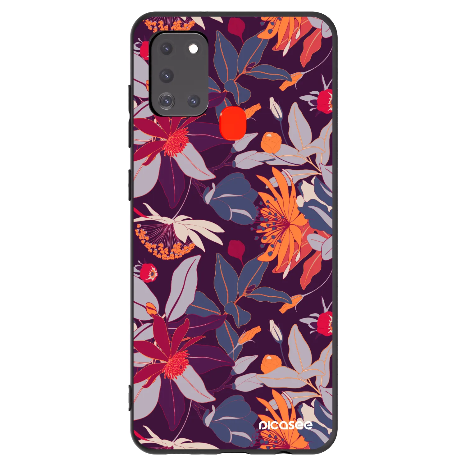 Picasee Μαύρη θήκη σιλικόνης για Samsung Galaxy A21s - Purple Leaf
