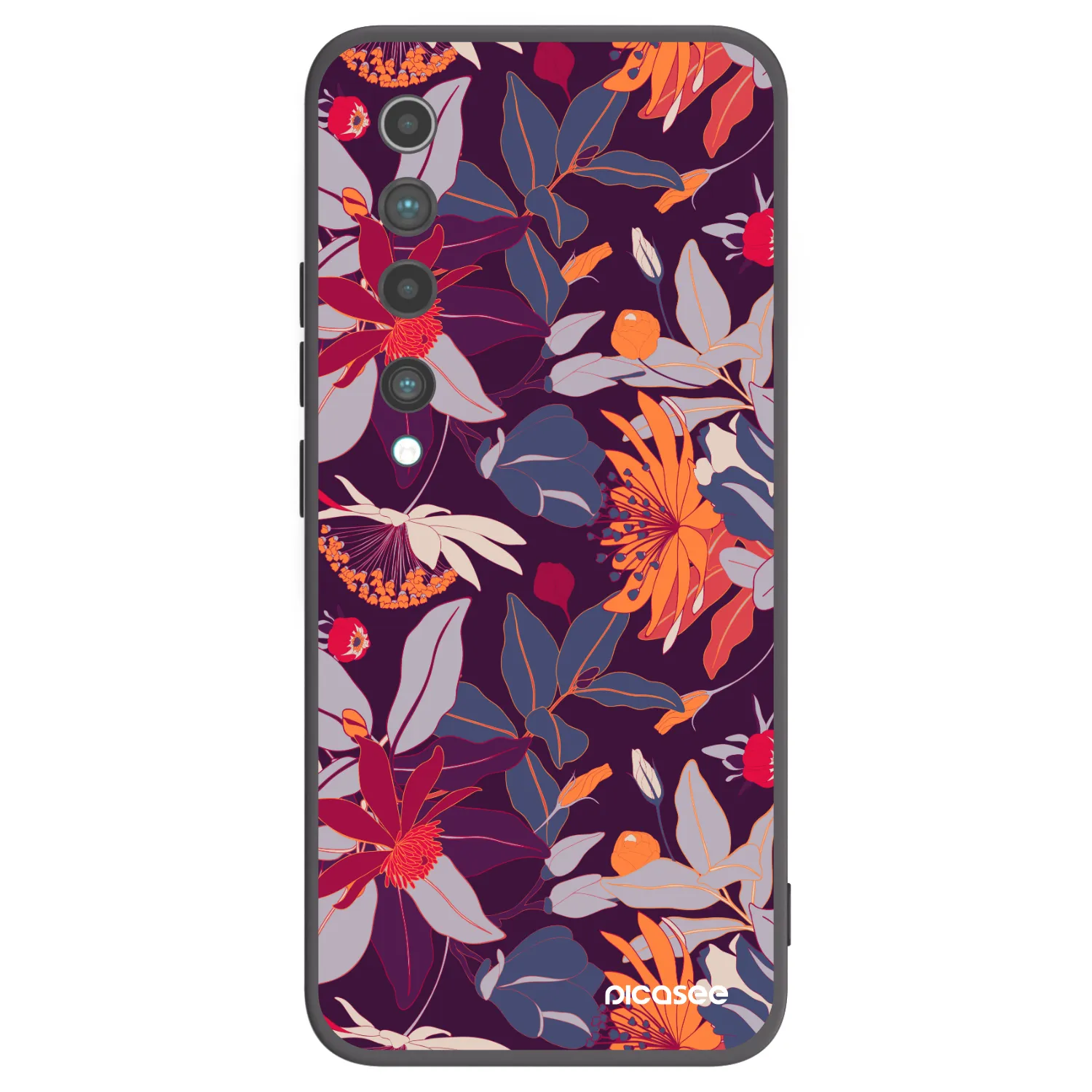 Picasee Μαύρη θήκη σιλικόνης για Xiaomi Mi 10 - Purple Leaf