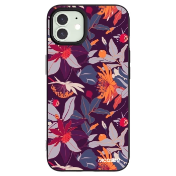 Picasee Μαύρη θήκη σιλικόνης για Apple iPhone 12 Pro - Purple Leaf
