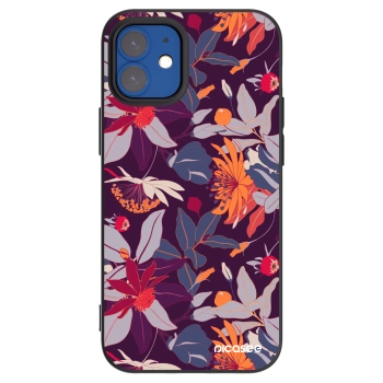 Picasee Μαύρη θήκη σιλικόνης για Apple iPhone 12 mini - Purple Leaf