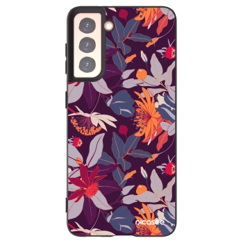Picasee Μαύρη θήκη σιλικόνης για Samsung Galaxy S21 5G G991B - Purple Leaf