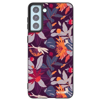 Picasee Μαύρη θήκη σιλικόνης για Samsung Galaxy S21+ 5G G996F - Purple Leaf
