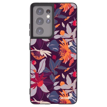 Picasee Μαύρη θήκη σιλικόνης για Samsung Galaxy S21 Ultra 5G G998B - Purple Leaf