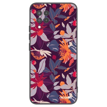 Picasee Μαύρη θήκη σιλικόνης για Samsung Galaxy A42 A426B - Purple Leaf