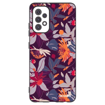 Picasee Μαύρη θήκη σιλικόνης για Samsung Galaxy A32 5G A326B - Purple Leaf