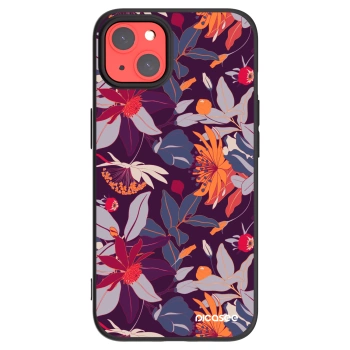 Picasee Μαύρη θήκη σιλικόνης για Apple iPhone 13 - Purple Leaf
