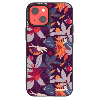 Picasee Μαύρη θήκη σιλικόνης για Apple iPhone 13 mini - Purple Leaf