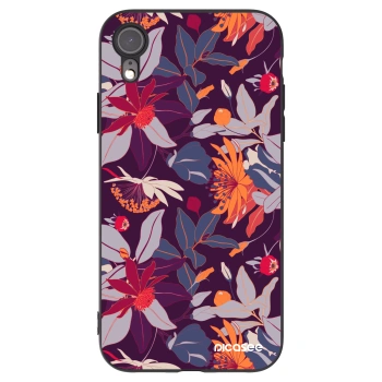 Picasee Μαύρη θήκη σιλικόνης για Apple iPhone XR - Purple Leaf