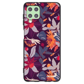 Picasee Μαύρη θήκη σιλικόνης για Samsung Galaxy A22 A225F 4G - Purple Leaf