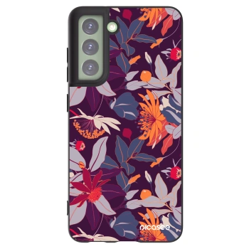 Picasee Μαύρη θήκη σιλικόνης για Samsung Galaxy S21 FE 5G - Purple Leaf