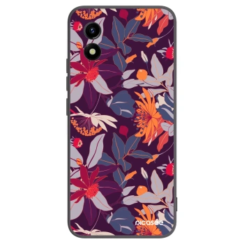 Picasee Μαύρη θήκη σιλικόνης για Vivo Y01 - Purple Leaf