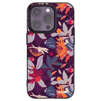 Picasee Μαύρη θήκη σιλικόνης για Apple iPhone 14 Pro - Purple Leaf