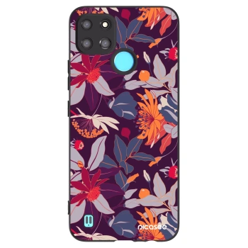Picasee Μαύρη θήκη σιλικόνης για Realme C21Y - Purple Leaf