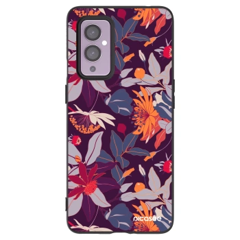 Picasee Μαύρη θήκη σιλικόνης για OnePlus 9 - Purple Leaf