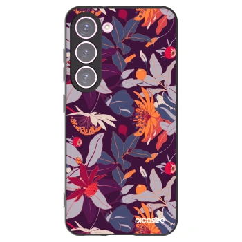 Picasee Μαύρη θήκη σιλικόνης για Samsung Galaxy S23 5G - Purple Leaf