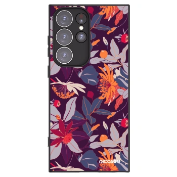 Picasee Μαύρη θήκη σιλικόνης για Samsung Galaxy S23 Ultra 5G - Purple Leaf