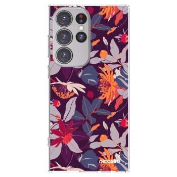 Picasee διαφανής θήκη σιλικόνης Samsung Galaxy S23 Ultra 5G - Purple Leaf