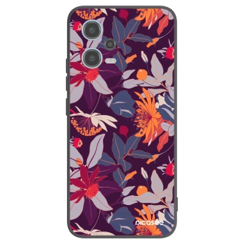 Picasee Μαύρη θήκη σιλικόνης για Xiaomi Redmi Note 12 5G - Purple Leaf