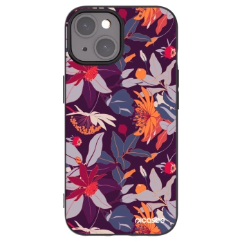 Picasee Μαύρη θήκη σιλικόνης για Apple iPhone 15 - Purple Leaf