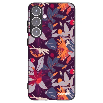 Picasee Μαύρη θήκη σιλικόνης για Samsung Galaxy S24+ S926B 5G - Purple Leaf