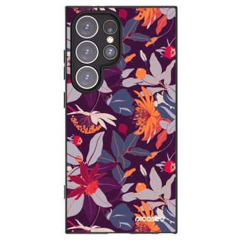 Picasee Μαύρη θήκη σιλικόνης για Samsung Galaxy S24 Ultra S928B 5G - Purple Leaf