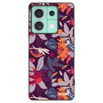 Picasee Μαύρη θήκη σιλικόνης για Xiaomi Redmi Note 13 5G - Purple Leaf