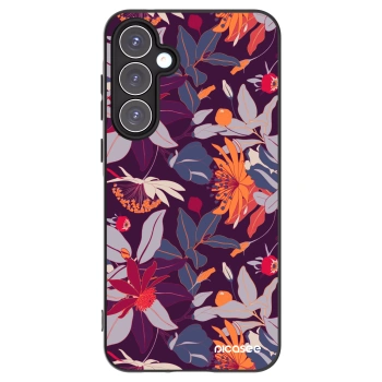 Picasee Μαύρη θήκη σιλικόνης για Samsung Galaxy A55 5G A556B - Purple Leaf