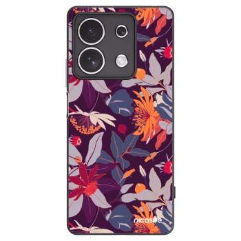 Picasee Μαύρη θήκη σιλικόνης για Xiaomi Redmi Note 13 4G - Purple Leaf