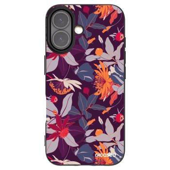Picasee Μαύρη θήκη σιλικόνης για Apple iPhone 16 - Purple Leaf