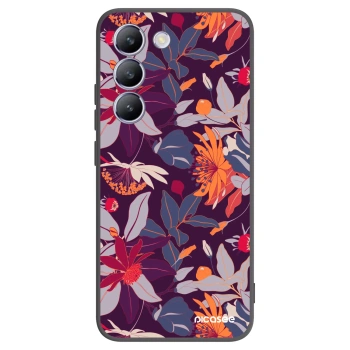 Picasee Μαύρη θήκη σιλικόνης για Vivo V40 SE 5G - Purple Leaf
