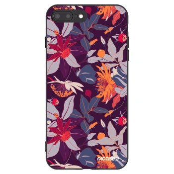 Picasee Μαύρη θήκη σιλικόνης για Apple iPhone 8 Plus - Purple Leaf