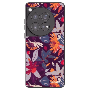 Picasee Μαύρη θήκη σιλικόνης για OnePlus 12 5G - Purple Leaf