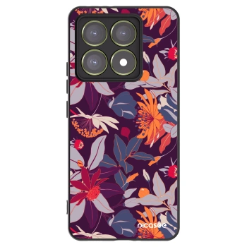 Picasee Μαύρη θήκη σιλικόνης για Xiaomi 14T - Purple Leaf