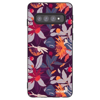Picasee Μαύρη θήκη σιλικόνης για Samsung Galaxy S10 G973 - Purple Leaf