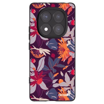 Picasee Μαύρη θήκη σιλικόνης για Xiaomi Redmi Note 14 Pro 5G - Purple Leaf