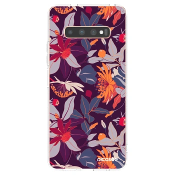 Picasee διαφανής θήκη σιλικόνης Samsung Galaxy S10 Plus G975 - Purple Leaf