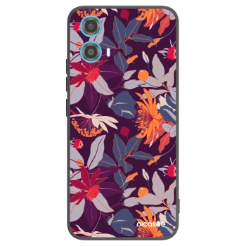 Picasee Μαύρη θήκη σιλικόνης για Motorola Moto G34 5G - Purple Leaf