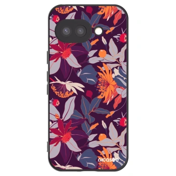 Picasee Μαύρη θήκη σιλικόνης για Google Pixel 9a - Purple Leaf