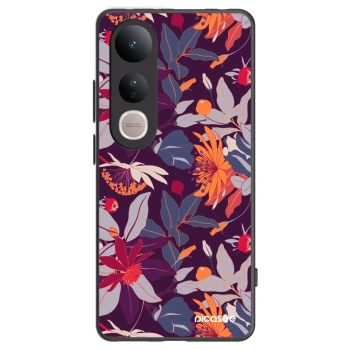 Picasee Μαύρη θήκη σιλικόνης για Vivo V50 Lite 5G - Purple Leaf