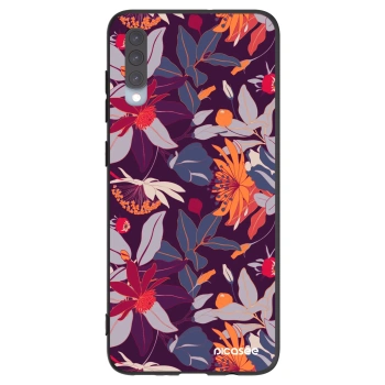 Picasee Μαύρη θήκη σιλικόνης για Samsung Galaxy A70 A705F - Purple Leaf