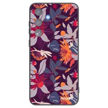 Picasee Μαύρη θήκη σιλικόνης για Samsung Galaxy S25 FE 5G - Purple Leaf