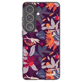 Picasee Μαύρη θήκη σιλικόνης για Samsung Galaxy S26 Ultra - Purple Leaf