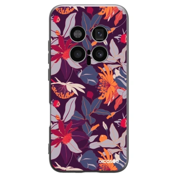 Picasee Μαύρη θήκη σιλικόνης για Honor Magic8 Pro 5G - Purple Leaf