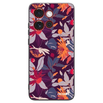 Picasee Μαύρη θήκη σιλικόνης για Motorola Edge 60 Neo 5G - Purple Leaf