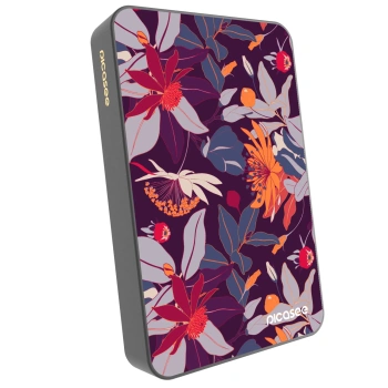 Picasee Powerbank με MagSafe 10 000 mAh Γκρί - Purple Leaf